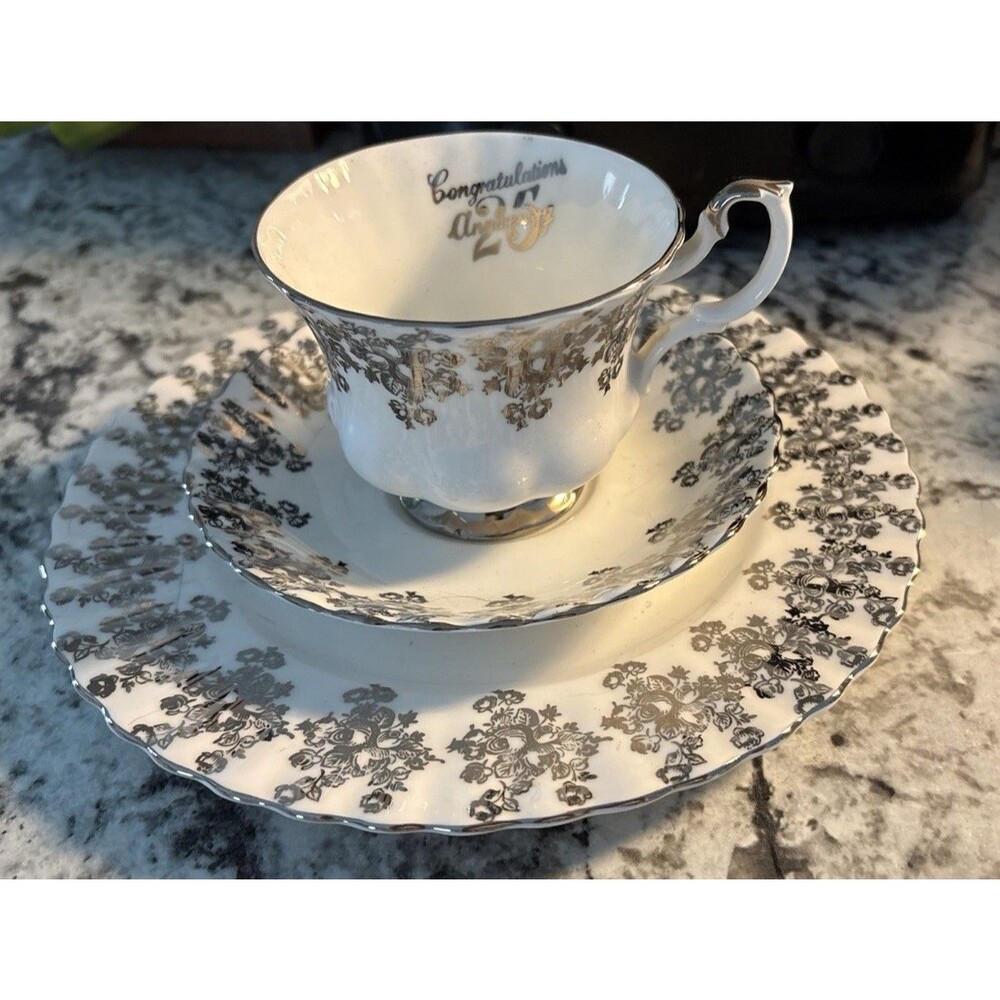 25th Anniversary Queen Anne Fine Bone China Tea Cup And Saucer Set